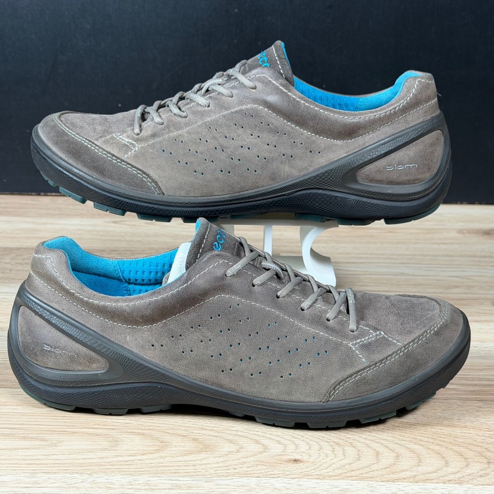 ECCO Biom Grip Shoes Mens 9 9.5 Gray Blue Leather Outdoor Hiking Athletic